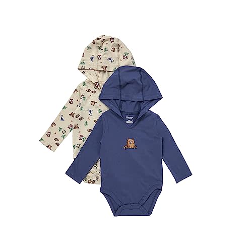 Hanes Baby Pure Comfort Organic Long Sleeve Bodysuit Hoodie, Infant Boy & Girl, 2-Pack