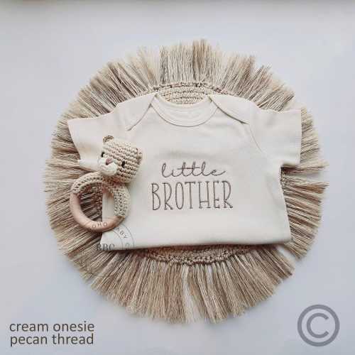 Embroidered  Little Brother Onesie® brand. Pregnancy Baby Announcement to Husband, Family, Baby Bodysuit, Natural Baby Onesie® Siblings 818