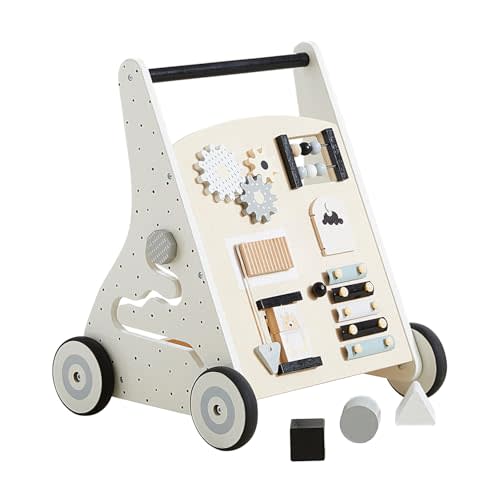 Beright Wooden Baby Walker Push and Pull Learning Activity Walker Kids’ Activity Toy Multiple Activities Center Develops Motor Skills & Stimulates Creativity (Natural)