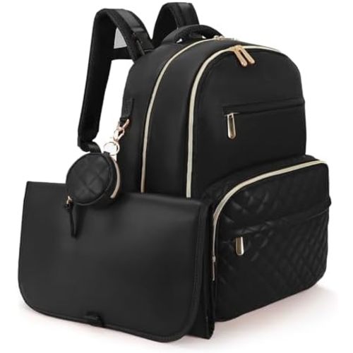 Award-Winning 3 in 1 Vegan Leather Diaper Bag Backpack – Large PU Leather Diaper Bag Design with 21 Pockets, USB Port, Changing Pad, Pacifier Case, Stroller Straps, Waterproof, Stylish, Unisex 31L