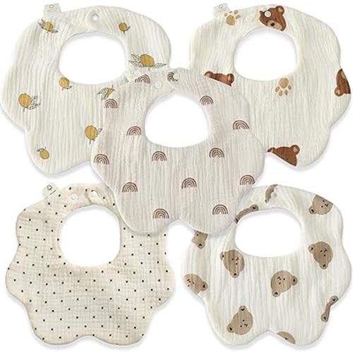 REBE & CO Baby bibs, muslin 6 layers, Organic 100% Cotton for Drooling, for boy and girl newborn, absorbents, unisex, boho