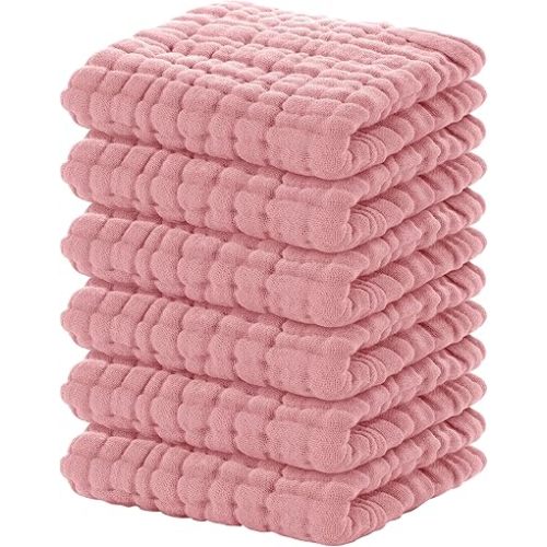 Yoofoss Muslin Baby Washcloths 100% Cotton Face Towels 6 Pack Wash Cloths for Baby 12x12in Soft and Absorbent Baby Wipes (Bean Paste)