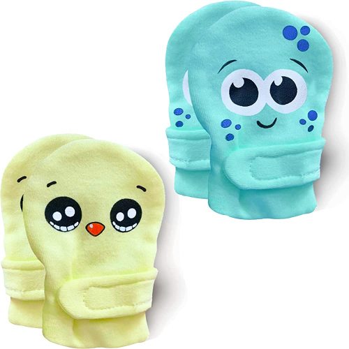 Newborn Baby Mittens No Scratch, 0-3M | 2-pack, 100% Organic Cotton Stay-On Baby Mitts | For Infant Boys and Girls