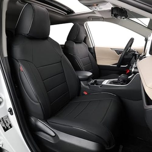 EKR Custom Fit RAV4 Car Seat Covers for Select Toyota RAV4 2019 2020 2021 2022 2023 2024 LE,XLE,XLE Premium,Limited - Full Set,Leather(Black)