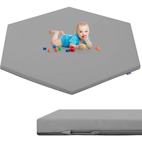 Baby Hexagon Play Mat 52" X 48",Premium Foam Crawling Mat, Thick & Super Soft Vegan Leather Floor Mat,Non-Slip Cushioned Baby Playmat for Infants, Babies, Toddlers(Dark Gray)