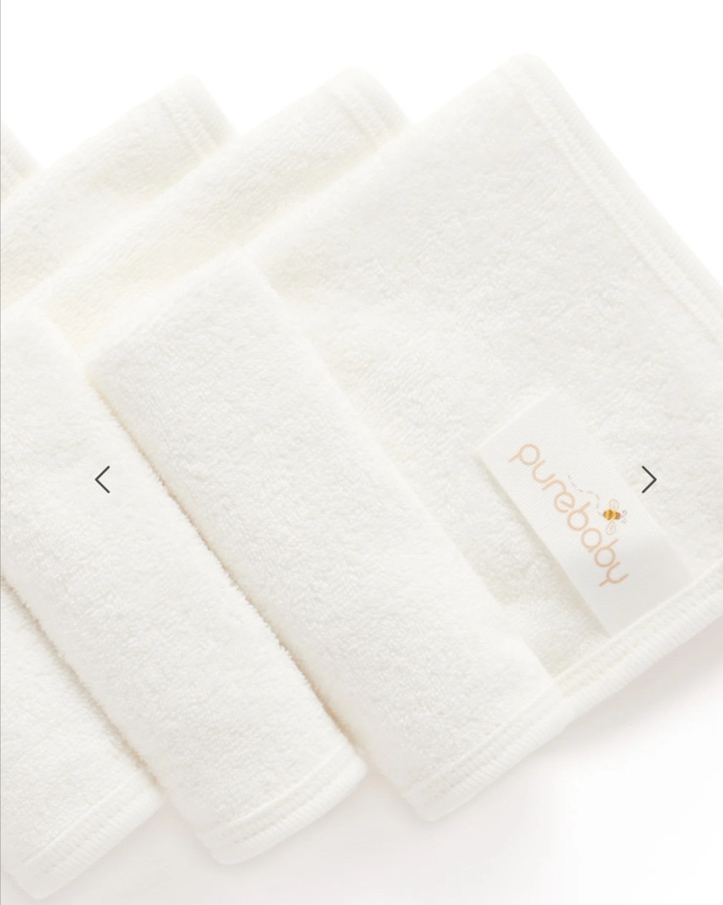 4 Pack Towelling Face Washers - Purebaby