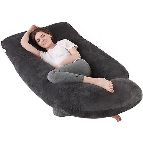 60 Inch Full Body Pregnancy Pillows for Sleeping Cooling Pregnancy Pillow,U Shaped Pregnancy Body Pillow,Maternity Pillows for Pregnant Women with Removable Washable Velvet Cover.(Black)