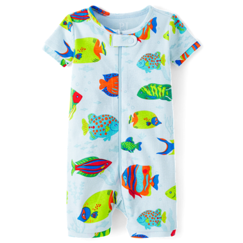 Baby And Toddler Fish Snug Fit Cotton Cropped One Piece Pajamas - Blue
