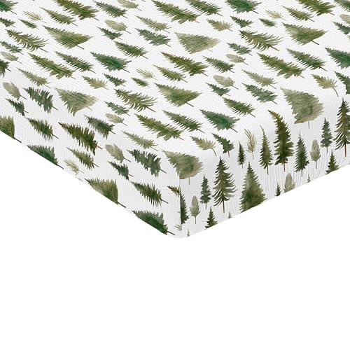 Sweet Jojo Designs Muslin Crib Sheets (Sage Green Woodland) for Baby Girls/Boys, Infant Nursery, Toddler Room - 100% Cotton Fitted Sheet Standard Size (Forest Themed Nature, Pine Tree Hunter Abstract)
