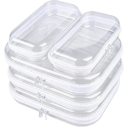 5-Pack Clear Hard Shell Zipper Case With Lids – 3 Large and 2 Small Clear Pencil Case, Stackable,Zipper Pouches Hard Shell for Cosmetics, Charging Cables, Sketch Supplies