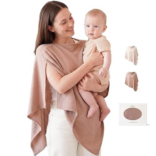 Konssy Nursing Cover for Breastfeeding, Soft & Breathable Privacy Poncho, Multi-Use Feeding Shawl, Comfortable & Portable Breastfeeding Cover for Women (Camel)