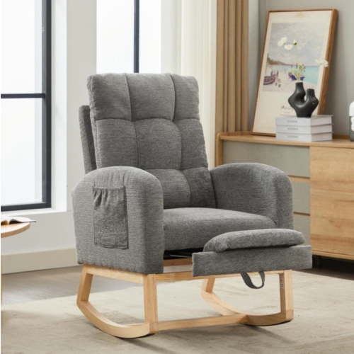 Timbernest Rocking Chair, Upholstered Glider Rocker for Nursery with Footrest and Side Pocket, High Backrest Lounge Arm Chair for Living Room, Bedroom, Office, Dark Gray