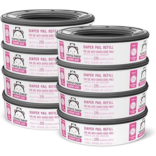 Amazon Brand - Mama Bear Blossoms Scented Diaper Pail Refills for Diaper Genie Pails, 2160 Count (8 Packs of 270 Count)
