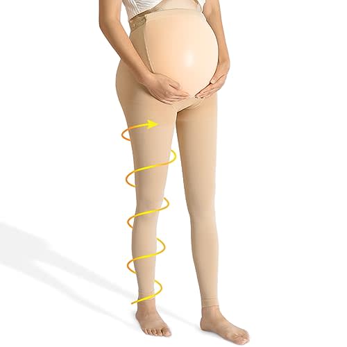Maternity Medical Compression Tights by Beister, 20-30mmHg Graduated Support Pregnancy Legging with Button Elastic Band Abdominal Protection, Footless High Waist Compression Pantyhose for Varicosity