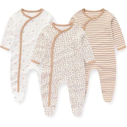 Unisex Baby Boy Girl Footies Rompers Cotton Long Sleeve 3 Pack Infant Jumpsuits 0-12Months Babies' Outfits