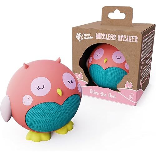 Planet Buddies Kids Bluetooth Speaker Boys and Girls with Microphone, Mini Bluetooth Speaker Portable Wireless, 60 Day Battery, for Home, Outdoor and Travel, Works with iPhone and Android - Olive Owl