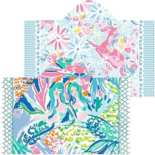 Girls' Hooded Bath Towel, Oversized 50" L x 30" W for Ages 3 to 12 Kids, Quick Dry Lightweight Soft Microfiber Hood Beach Towel Cover Up, Mermaid and Unicorn 2-Pack