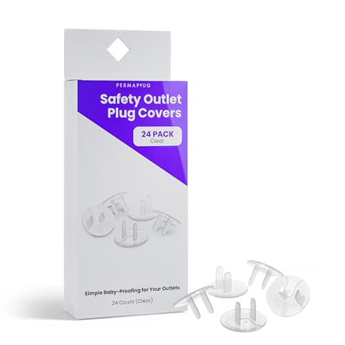 Permaplug Safety Outlet Plug Covers 24-Pack, Clear – Childproof, Tamper-Resistant Plug Protectors and Outlet Covers for Baby Safety, Durable and Easy to Install Electrical Outlet Covers