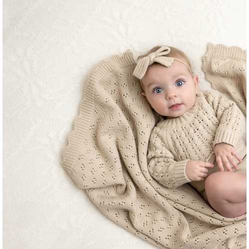 Grace Knitted Cotton Baby Blanket – Olive and Cradle