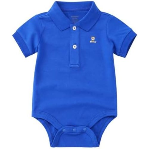Baby Boys Girls Polo Bodysuit Cotton Short Sleeve Embroidery Bear Romper Jumpsuit 0-24 Months