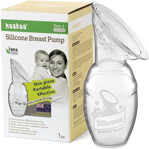 haakaa Manual Breast Pump for Breastfeeding, Silicone, Clear 4oz/100ml - 1 Count (Pack of 1)
