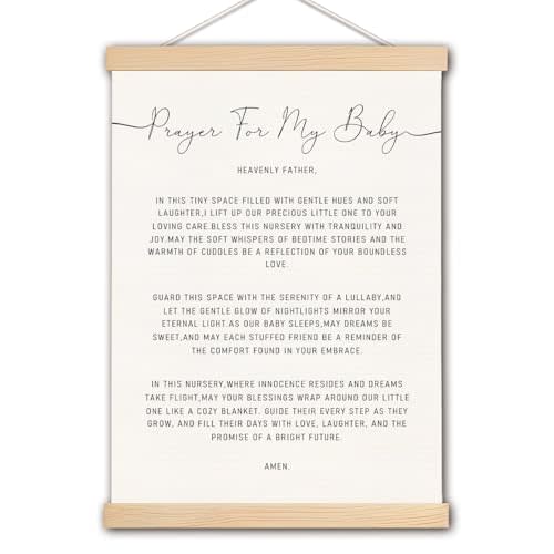 Nursery Wall Decor, Prayer for My Baby Nursery Wall Art Poster Hanger Frame, Christian Baby Gifts, Baby Nursery Decor, Christian Nursery Posters Wall Decor for Baby Toddler Boy Girl Room, 12x16 Inches