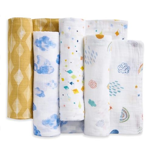 aden + anais Essentials Cotton Muslin Swaddles, Breathable Baby Blanket, Ideal for Boys, Girls, Newborns, Babies & Infants, Receiving Blanket, Soft and Lightweight Wrap, 4 Pack, Kite Parade