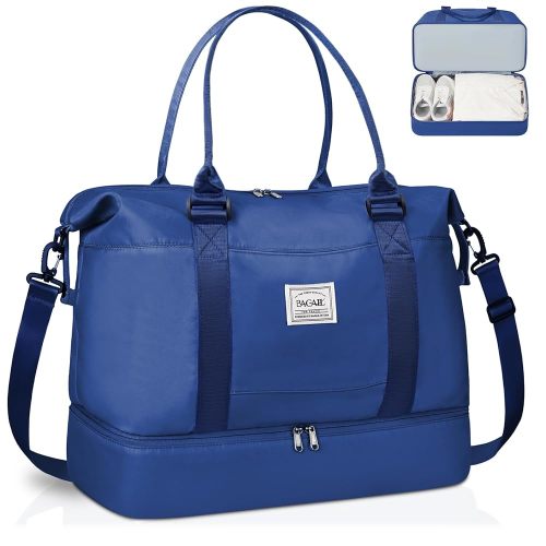BAGAIL Travel Duffel Bag, Weekender Bags for Women, Overnight Gym Carry On Tote Bag with Wet Pocket, Hospital Mom Bag for Labor and Delivery - Extra Large, Navy Blue