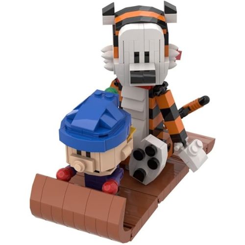 Vintage Comic Characters Model Toy Set,Calvin Boy and The Tiger Sled Adventure Building Blocks Set,Compatible with Lego 630 Building Accessory,Present for Boys Girls Adults