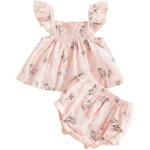 Mubineo Baby Girl Summer Clothes Cute Ruffle Tops Dress Shorts Outfits Set Infant Toddler Shrit Bloomers Princess Outfit