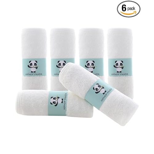 HIPHOP PANDA Baby Washcloths, Rayon Made from Bamboo - 2 Layer Ultra Soft Absorbent Newborn Bath Face Towel - Reusable Baby Wipes for Delicate Skin - White, 6 Pack