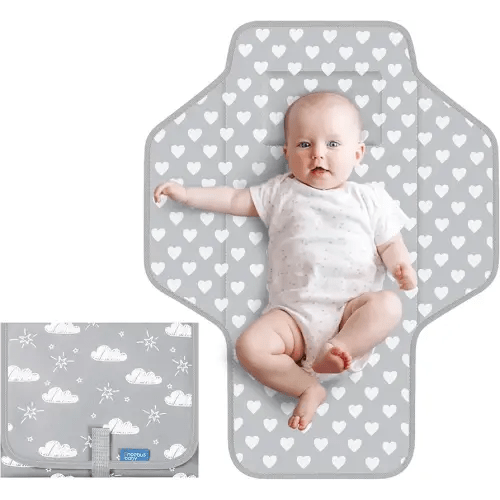Baby Portable Changing Pad Travel - Waterproof Compact Diaper Changing Mat with Built-in Pillow - Lightweight & Foldable Changing Station, Newborn Shower Gifts