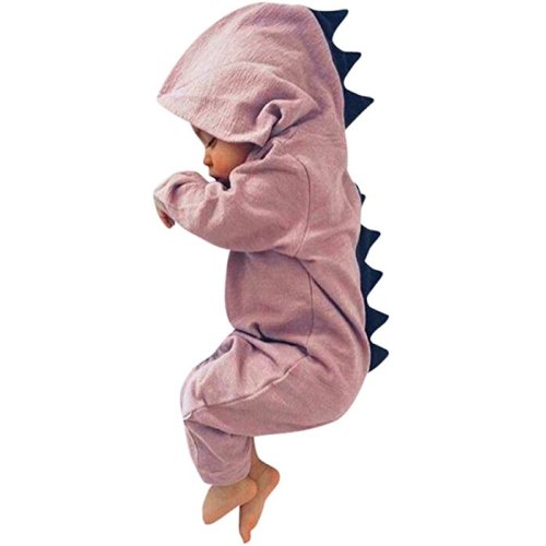 Newborn Infant Baby Boy Girl Dinosaur Hooded Romper Jumpsuit Outfits Clothes - 12 Months - Pink