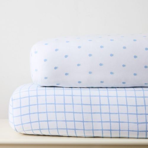 Painterly Grid & Shadow Dot Crib Sheet Bundle — Blue Mist