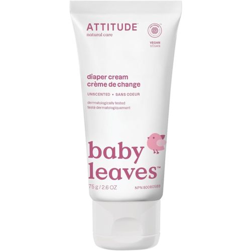 ATTITUDE Natural Zinc Diaper Cream | EWG VERIFIED, Hypoallergenic, Dermatologist Tested and Fragrance-Free Diaper Rash Cream | Blocks Moisture, Prevents Irritation | Baby leaves (2,6 Fluid Ounce)