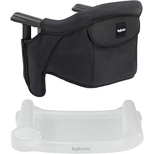 Inglesina Fast Table Chair (Black) + Fast Dining Tray Plus - High Chair for Babies & Toddlers 6-36 Months - Fits Tables 0.8'' to 3.5'' Thick - Portable Design - Includes Carry Bag - BPA Free