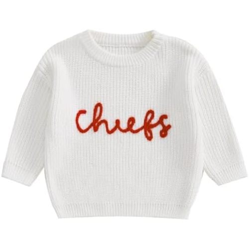 Toddler Kids Fall Winter Outfits Football Birds Embroidered Sweater Oversized Long Sleeve Knitted Sweatshirt