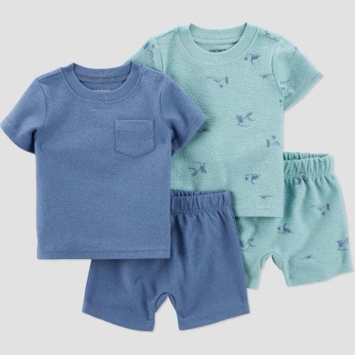 Carter's Just One You® Baby Boys' Top & Bottom Set - Blue 6M: 100% Cotton, Landscape Pattern, French Terry, Elastic Waistband