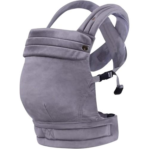 Baby Carrier Newborn to Toddler - Ergonomic,Velvet Fabric Breathable Mesh Cozy and Lightweight Infant Carrier for 7-35lbs,Enhanced Lumbar Support Hands-Free Parenting,All Seasons,Gray