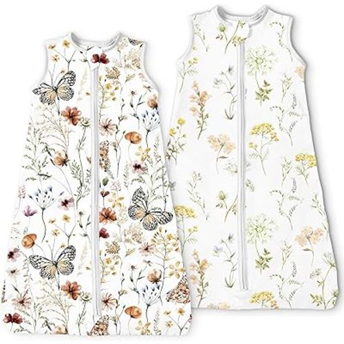 Baby Sleep Sack 0-3-6 Months Light Wearable Blanket for Babies with 2-Way Zippers, 0.5 TOG Premium Soft Breathable Sleeping Bag for Baby Boys Girls 2-Pack(Wildflowers)