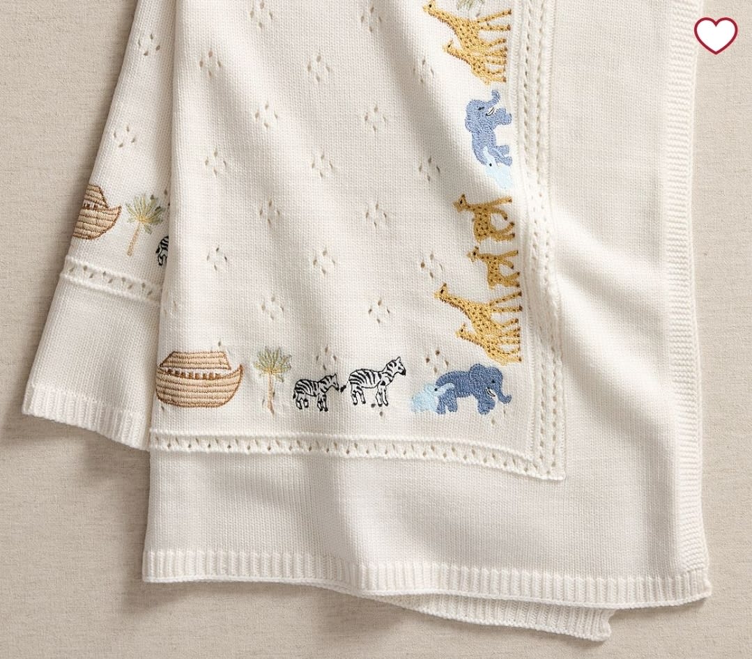 Noah's Ark Embroidered Pointelle Baby Blanket