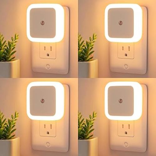 Night Lights Plug into Wall - 4-Pack Dusk to Dawn Sensor Plug in LED Nightlight 3000K Soft White Lighting, Auto-On/Off Lamp for Kids Adults Home Living Room Kitchen Bedroom Bathroom Toilet Hallway