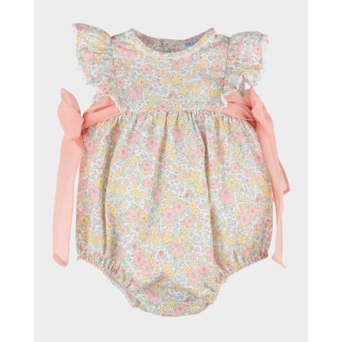 Girl's Floral-Print Bubble Romper W/ Bows, Size 6M-24M