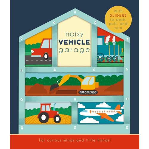 Noisy Vehicle Garage (Happy Fox Books) Sturdy Board Book for Kids Ages 3-6 - Interactive Sliders to Make Excavators Dig, Helicopters Fly, Submarines Float, and More