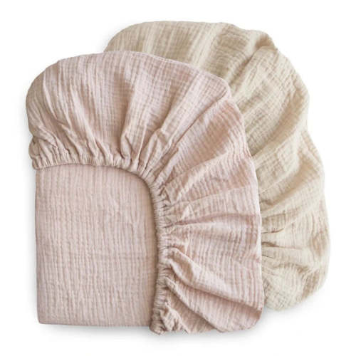 Mushie - Extra Soft Muslin Crib Sheet - 2 Pack GREEN AND BEIGE