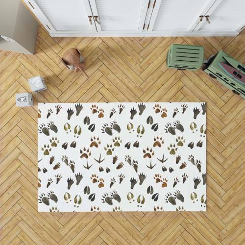 Animal tracks rug, Woodland nursery rug, Forest animals footprints carpet, Woodland kids playroom rug, Hunting Bedroom Rug - FoF