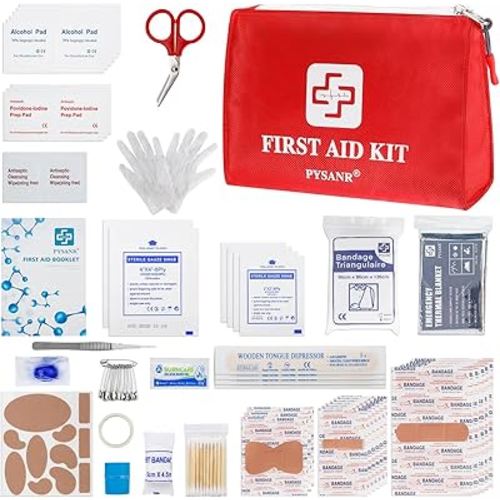 Small First Aid Kit, 150 Piece with Foil Blanket, Scissors First Aid Bag for Emergency, Home, Camping, Travel, Sports, Office, Outdoor, Car, School
