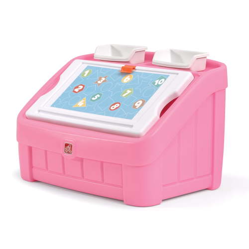 Step2 2-in-1 Kids Toy Storage Box, Pink Chest with Art Lid and Clips, Durable Plastic