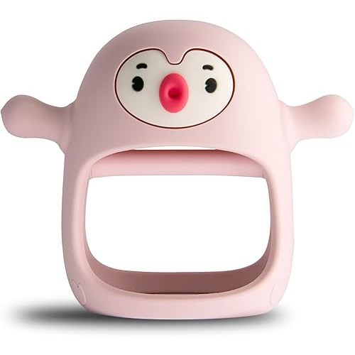 Smily Mia Penguin Buddy Never Drop Silicone Baby Teething Toy for 0-6month nfants, Baby Chew Toys for Sucking Needs, Hand Teether for 3-6Months,Car Seat Toy for Infants, Old Roze