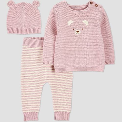 Carter's Just One You® Baby Girls' 3pc Bear Sweater Top & Pants Set - Purple
